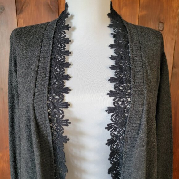 Soft Surroundings Women Large Cashmere Blend Open Front Cardigan Charcoal Black - Picture 2 of 10